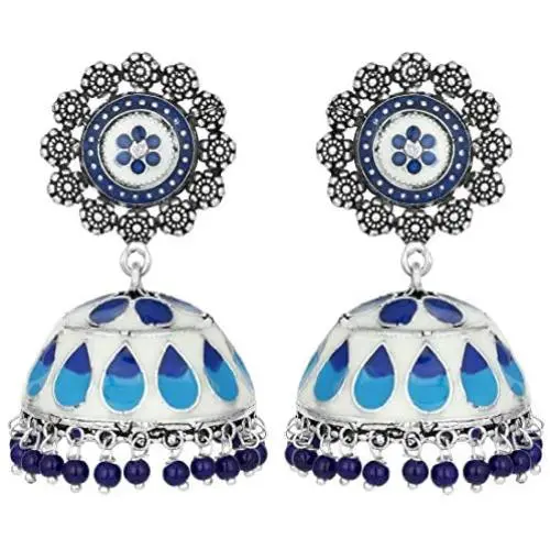Aheli Beautiful Wedding Wear Indian Oxidized Jhumki Earrings Bollywood Ethnic Fashion Jewelry for Women