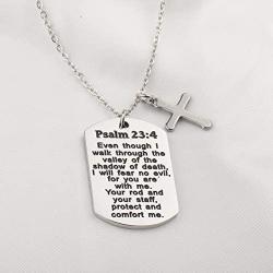 FUSTMW Psalm 23:4 Bible Verse Dog Tag Keyring/Necklace Christian Jewelry Religious Inspirational Gift