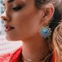 DAMLENG Unique Handmade Blue Boho Vintage Gypsy Mandala Flower Dangle Earrings for Women Girls Ethnic Tribal Retro Turquoise Geometry Hollow Leaf Jewelry Drop Earrings
