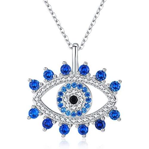 JUSTKIDSTOY Evil Eye Necklace for Women Girls Sterling Silver Lucky Blue Eye Pendant Neckalces Evil Eye Jewelry Gifts