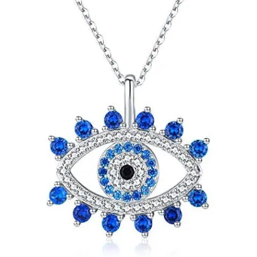 JUSTKIDSTOY Evil Eye Necklace for Women Girls Sterling Silver Lucky Blue Eye Pendant Neckalces Evil Eye Jewelry Gifts