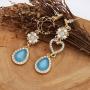 New Sweet Asymmetry Shiny Rhinestone Love Heart Moon Drop Earrings for Women Long Blue Crystal Tassel Dangle Jewelry