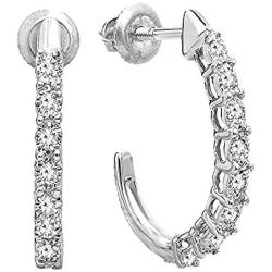 Dazzlingrock Collection 0.15 Carat (ctw) Round White Diamonds Ladies J Shaped Hoop Earrings, Available in 10K/14K/18K Gold & 925 Sterling Silver