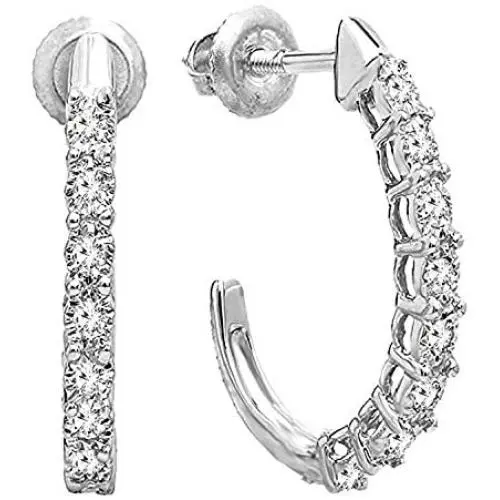 Dazzlingrock Collection 0.15 Carat (ctw) Round White Diamonds Ladies J Shaped Hoop Earrings, Available in 10K/14K/18K Gold & 925 Sterling Silver Dazzlingrock Collection 0.15 Carat (ctw) Round White Diamonds Ladies J Shaped Hoop Earrings, Available in 10K/14K/18K Gold & 925 Sterling Silver