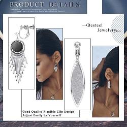 Besteel 14Pairs Wholesale Clip on Earrings for Women Tear Drop Dangle Earrings Celtic Knot Long Bar Clip On Hoop rhinestone Dangle Earrings Clipon Earrings Jewelry Set