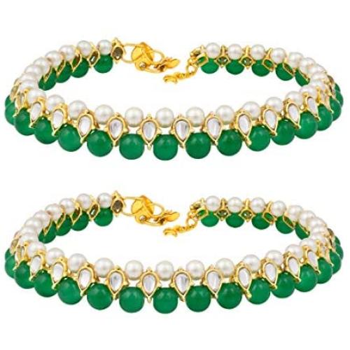 Aheli Indian Wedding Set of 2 Anklet Payal Faux Stone Studded Charm Ankle Bracelet Ethnic Fashion Barefoot Beach Jewelry for Women