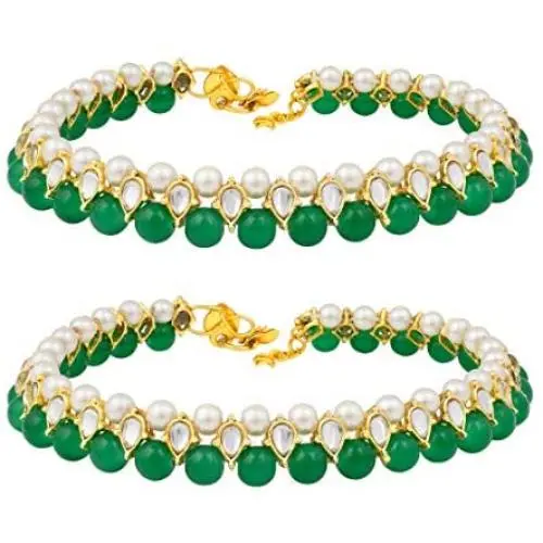 Aheli Indian Wedding Set of 2 Anklet Payal Faux Stone Studded Charm Ankle Bracelet Ethnic Fashion Barefoot Beach Jewelry for Women