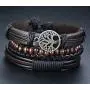 TempBeau Black Leather Bracelet Set for Men Women, Cross Charm Wide Wristband, Wood Wooden Beads, Braided Woven Ethnic Tribal 4pcs Bangle Set, Elastic Adjustable Length,Send Gift Box…
