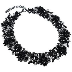 Jerollin Crystal Rhinestone/Pearl Statement Chain Necklace, Vintage Choker Bib Pendant Necklace Bohemian Bling Tassel Collar Statement Necklace for Evening Party