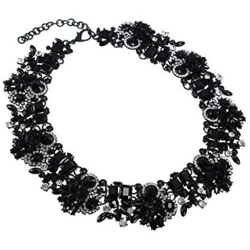 Jerollin Crystal Rhinestone/Pearl Statement Chain Necklace, Vintage Choker Bib Pendant Necklace Bohemian Bling Tassel Collar Statement Necklace for Evening Party