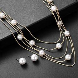 Jones New York White Pearls Multistand Gold Long Necklace Set with Pearl Earrings