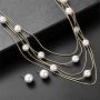 Jones New York White Pearls Multistand Gold Long Necklace Set with Pearl Earrings