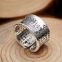 999 Sterling Silver Ring Men Ring Vintage Opening Adjustable Female Women Rings Silver Buddhist Heart Sutra Signet Jewelry