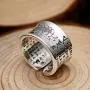 999 Sterling Silver Ring Men Ring Vintage Opening Adjustable Female Women Rings Silver Buddhist Heart Sutra Signet Jewelry