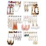 36 Pairs 17IF Boho Earring Set for Women Girls Shiny Gold Leaf Tiered Pearl Earring Hoop Leopard Dangle Earrings Jewelry for Birthday Party Christmas Happy Holiday