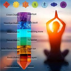 ASTRYAS 7 Chakra Stones Necklace Gemstone Pendant Reiki Energy Yoga Balanced Crystal Divination Pendulum for Women Girls - Cone Hexagonal with 18''Stainless Steel Chain Strap Gift Box