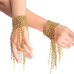 Ewanda store Belly Dance Tassel Wrist Ankle Arm Cuffs Bracelets Wristband Gypsy Jewelry,Halloween Costume Accessory(Gold)