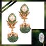 Touchstone Indian Bollywood spherical faux pearls jhumki earrings in antique gold tone for women