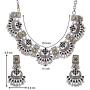 Aheli Ethnic Fashion Designer Dual Tone Silver Plated Red Stone Choker Style Necklace Earring Set for Women Girls