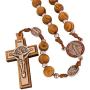 Catholic Olive Wood Rosary Beaded Prayer Cross Crucifixion of Christ Jesus Necklace St. Benedict Decor for Auto Vehicle for Men Women Religious Jewelry Pendant 22 inch