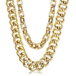 Hanpabum 2 PCS Men Gold Plated Big Chunky Necklace Hip Hop Jewelry 80s 90s Personalized Punk Style Chain Necklace Costume Jewelry