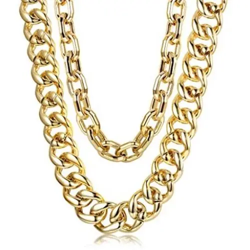 Hanpabum 2 PCS Men Gold Plated Big Chunky Necklace Hip Hop Jewelry 80s 90s Personalized Punk Style Chain Necklace Costume Jewelry Hanpabum 2 PCS Men Gold Plated Big Chunky Necklace Hip Hop Jewelry 80s 90s Personalized Punk Style Chain Necklace Costume Jewelry