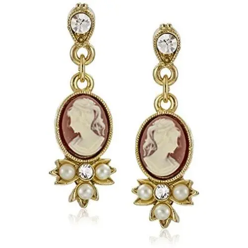Downton Abbey Carded Gold-Tone Oval Cameo Simulated Pearl and Crystal Drop Earrings Downton Abbey Carded Gold-Tone Oval Cameo Simulated Pearl and Crystal Drop Earrings