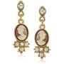 Downton Abbey Carded Gold-Tone Oval Cameo Simulated Pearl and Crystal Drop Earrings