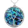 SUNYIK Natural Abalone Shell Tree of Life Pendant Necklace and Earrings Jewelry Set for Women, Handmade Wire Wrapped Necklace Earrings Set for Women