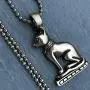Egyptian Jewelry Pagan Wicca Bastet Bast Goddess Cat Kitty Pewter Mens Womens pendant necklace Amulet for men women unisex Charm w Silver ball chain