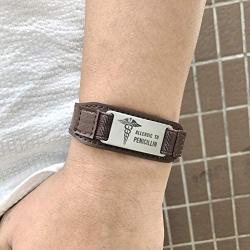 linnalove Medical Alert Bracelets for Men Classic Adjustable Leather Medical ID Bracelets with Free Customize Engraving