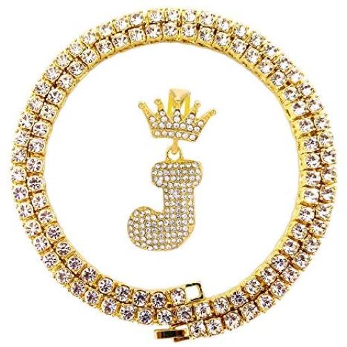 FW Jewelry Bling Iced Out Letter Chains Hip Hop Silver Gold Crown Initial Pendants for Men from A to Z