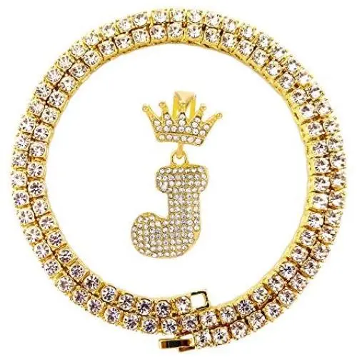 FW Jewelry Bling Iced Out Letter Chains Hip Hop Silver Gold Crown Initial Pendants for Men from A to Z FW Jewelry Bling Iced Out Letter Chains Hip Hop Silver Gold Crown Initial Pendants for Men from A to Z