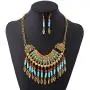 CrazyPiercing Ethnic Tribal Boho Necklace Earrings Set, Vintage Alloy Gold Boho Bohemian Necklace, Turquoise Beads Statement Necklace and Earrings Jewelry Set for Women Girls CrazyPiercing Ethnic Tribal Boho Necklace Earrings Set, Vintage Alloy Gold Boho Bohemian Necklace, Turquoise Beads Statement Necklace and Earrings Jewelry Set for Women Girls