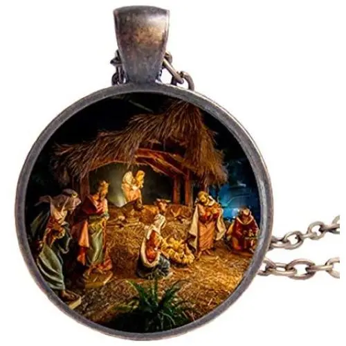 Necklace/Christmas Nativity Scene Christian Glass Dome Necklace