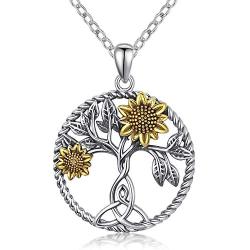 Sunflower Necklaces for Women 925 Sterling Silver Tree of Life Celtic Knot Pendant Necklace Jewelry Gifts for Grils Mom