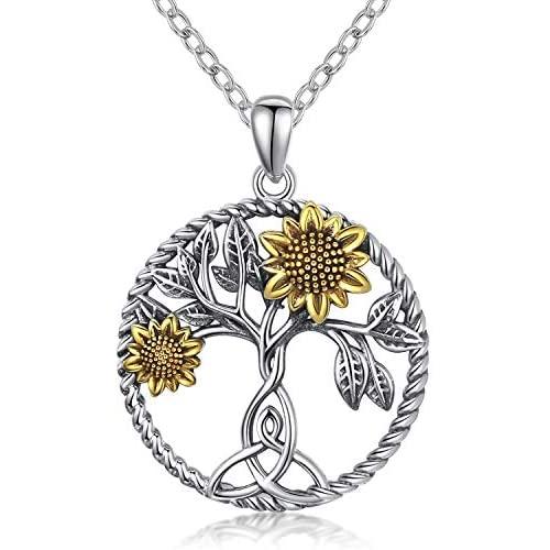 Sunflower Necklaces for Women 925 Sterling Silver Tree of Life Celtic Knot Pendant Necklace Jewelry Gifts for Grils Mom