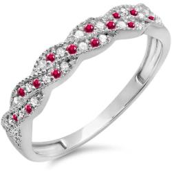 Dazzlingrock Collection 14k Round Ruby & White Diamond Ladies Anniversary Wedding Stackable Band Swirl Ring, White Gold