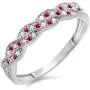 Dazzlingrock Collection 14k Round Ruby & White Diamond Ladies Anniversary Wedding Stackable Band Swirl Ring, White Gold