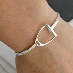 Sterling Silver Stirrup Bangle Bracelet, Horse Saddle Equestrian Jewelry