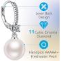 Han han Pearl Dangle Earrings with Leverback Design, 925 Sterling Silver Pearl Drop Earrings for Women, CZ Diamond Pearl Earrings Black and White Pearl Jewelry, Gift for Women, Ladies