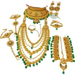 CRAFTING WITH LOVE A BEAUTIFUL Traditional Ethnic Indian Kundan Dulhan Bridal Jewellery Set for Women (8 PIECES SET)