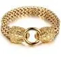 BLICHAIN Bracelet with Design Double Gothic Lion Head for Men Boys 12mm 18K Gold Plated High Polished Stainless Steel Biker Jewelry Franco Link Curb Chain Bracelet with Spring Ring Clasp 9 Inches