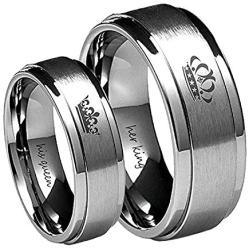 Her King His Queen Ring Silver Stainless Steel Wedding Bands Engagement Promise Rings