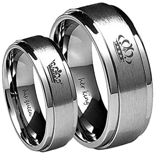 Her King His Queen Ring Silver Stainless Steel Wedding Bands Engagement Promise Rings