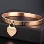 JINHUI Thanksgiving Day Gift Jewelry 18 K Rose Gold/Gold Bangle Bracelet Heart Pendant Forever Love Letters Engraved Bangle Bracelet for Women Size 6.5