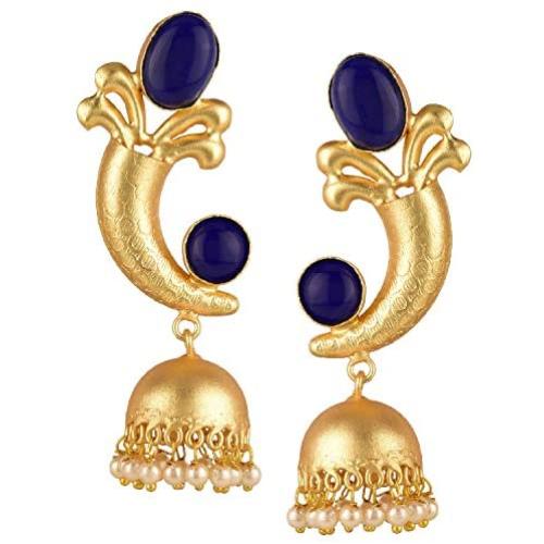 Efulgenz Indian Bollywood 14K Gold Plated Crystal Kundan Pearl Leaf Style Jhumka Jhumki Earrings Jewelry Set