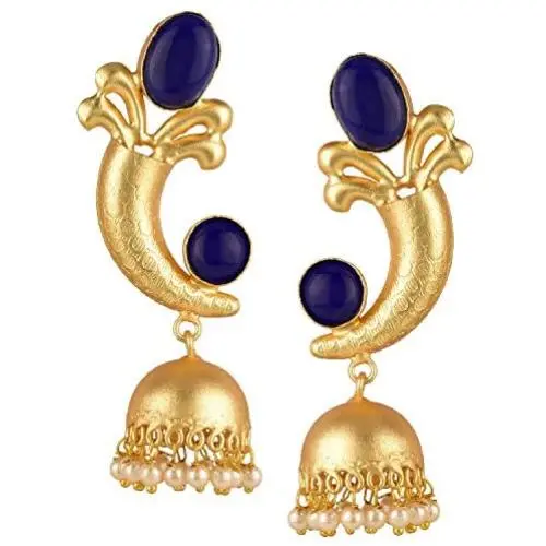 Efulgenz Indian Bollywood 14K Gold Plated Crystal Kundan Pearl Leaf Style Jhumka Jhumki Earrings Jewelry Set Efulgenz Indian Bollywood 14K Gold Plated Crystal Kundan Pearl Leaf Style Jhumka Jhumki Earrings Jewelry Set