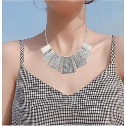 HSWE Statement Collar Necklace Bar Drop Earrings Set for Women Enamel Tricolor Bib Necklace Choker Necklace