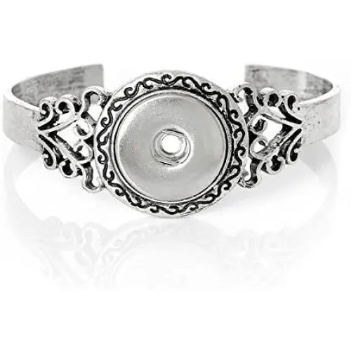 Snap Button Hard Bangle Bracelet, Antiqued Silver Tone - 7.5 inch Snap Button Hard Bangle Bracelet, Antiqued Silver Tone - 7.5 inch